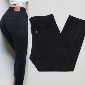 VINTAGE 1996 Levi's 505 Orange Tab Black Stone Wash Distressed High Rise Jeans